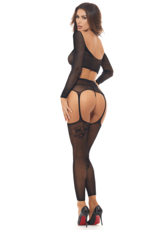 Ensemble 2 pièces, top et bas porte jarretelles - REN7117-BLK